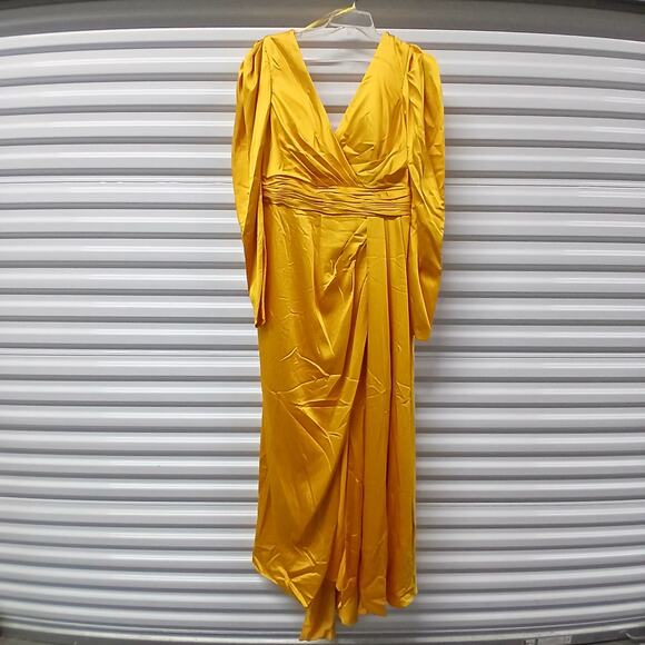 Mac Duggal Formal Evening Gown Womens Plus 16 Gold Maxi Dress Wedding Party - Picture 4 of 13
